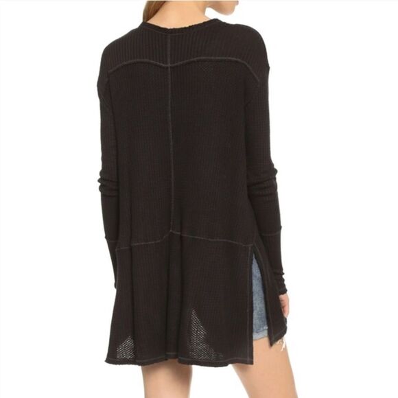 Free People Black Drippy Thermal Sunset Park Top Size Small - Picture 2 of 12